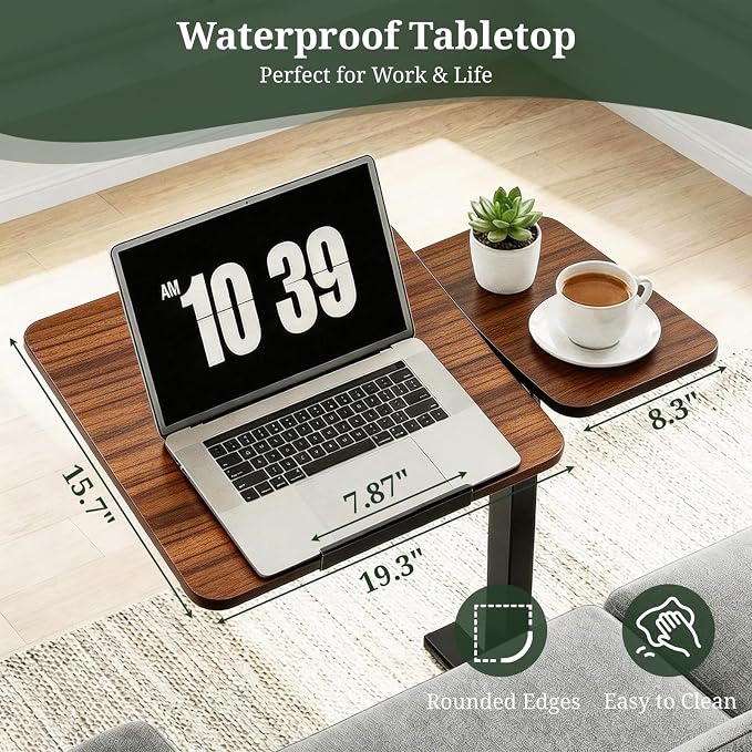 Mobile Standing Desk with Hidden Casters, Adjustable Height Desk, Portable Laptop Computer Table with Tilting Top, for Sit Stand Workstation, Compact and Sturdy for Home, Office, Dorm,Brown