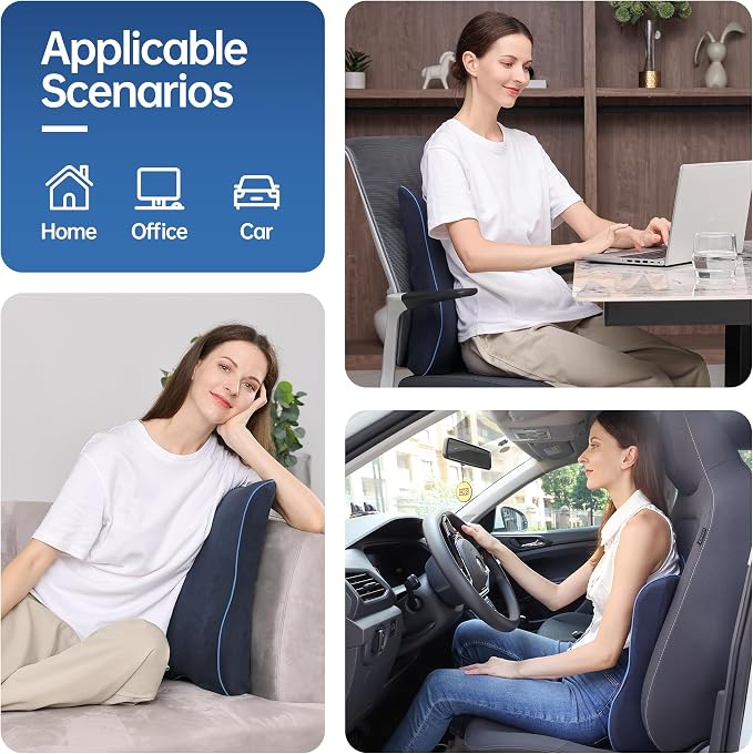 Lumbar Support Pillow for Office Chair Car Seat Gaming Chair, Memory Foam Back Support Pillow, Lumbar Cushion Back Cushion for Lower Back Pain Relief, Adjustable Strap Washable Cover-Navy Blue