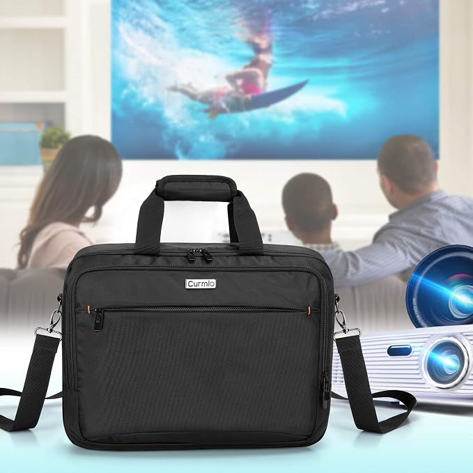 CURMIO Projector Carrying Case, Projector Bag with Laptop Compartment Compatible for Most Major Projector, Bag Only, Black (Patented Design)