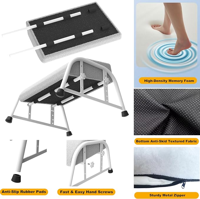 Under Desk Footrest with Memory Foam,Adjustable 10-Level Ergonomic Foot Rest for Office & Gaming Desk for Leg Rest,Reinforced Metal Frame,Non-Slip Base Extra Large（White No Baseplate