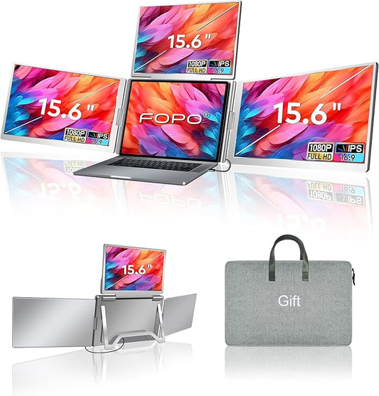 15.6" Laptop Screen Extender Monitor Portable, Quad Monitor, Just 1 Cable for 3 Screens, FHD 1080P IPS Laptop Extender Compatible with Wins/Mac for 13.6" ~ 17.3" Laptops