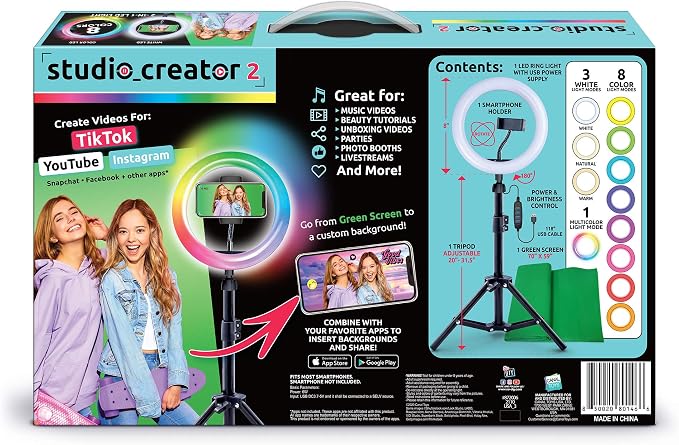 Canal Toys New So DIY TikTok Instagram YouTube Multicolored Ring Light with Green Screen and Phone Mount Tripod. Studio Creator 2 Influencer Video Creator Kit