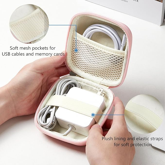 Charger Case for Macbook, Portable Tech Electronic Organizer Bag, Small Travel Storage Pouch for Laptop Accessories, MacBook Power Adapter, Charging Cords, USB Drives, Power Bank (Pink, M)