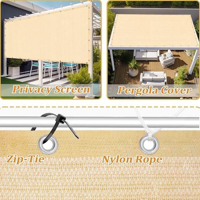 Shade&Beyond Customized Size 90% Sun Shade Cloth with Grommets, 4' X 9' Pergola Shade Cover Canopy, Mesh Tarp Sun Screens for Patio, Outdoor, Garden, Backyard GN01, Wheat