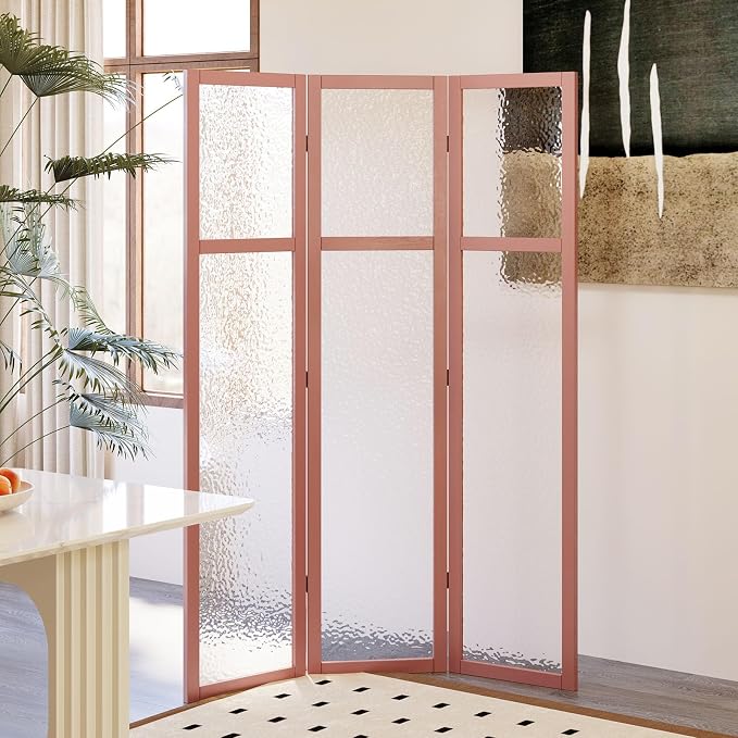 Acrylic Room Divider, 4-Panel Freestanding Partition Screen, Frosted Translucent Privacy Panel - Lightweight Modern Divider for Home Office Studio (Rose Gold, 4 Panels)