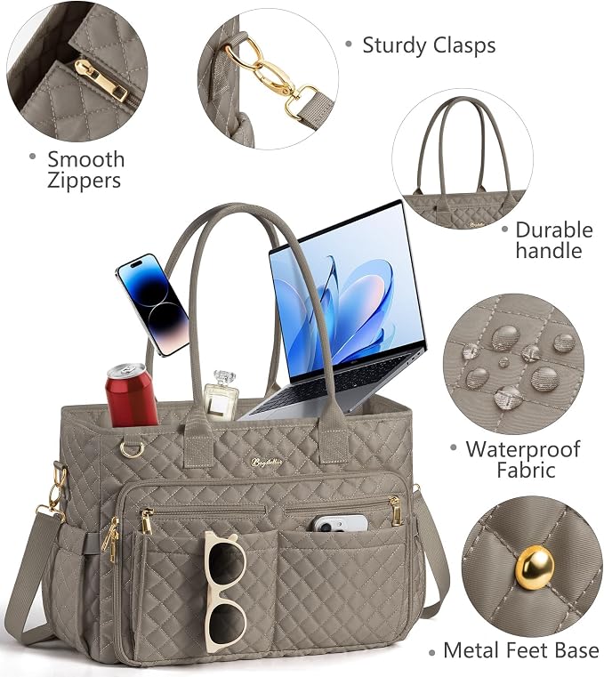 Bagstellar Teacher Bags for Women, 15.6 inch Laptop Work Tote Bag Quilted Nurse Bible Computer Shoulder Bag for School Travel | Dream Tote Work Bag
