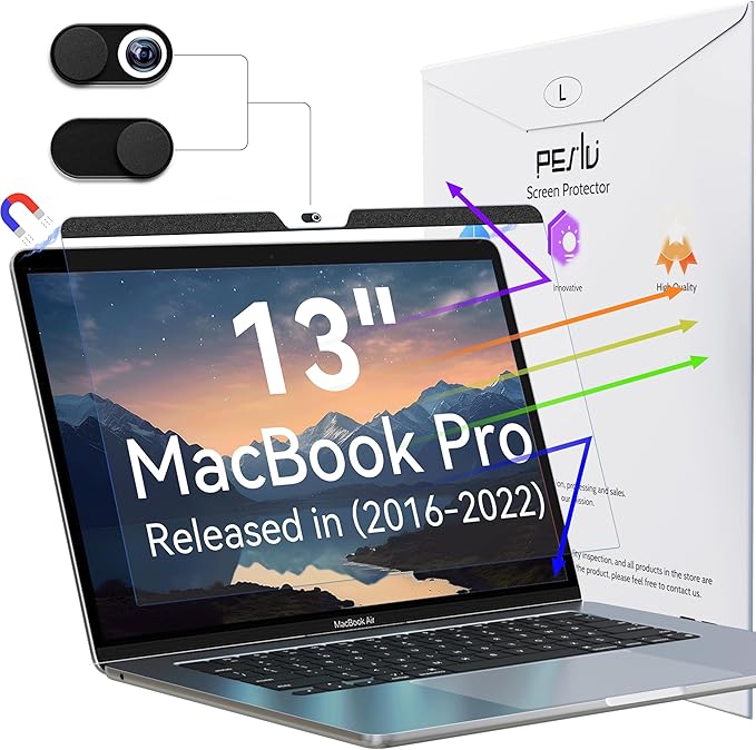 Peslv Magnetic Anti Blue Light Screen Protector for MacBook Pro 13 Inch (2016-2022, M1, M2), Removable Glare Filter for 13.3" Mac Laptop Computer