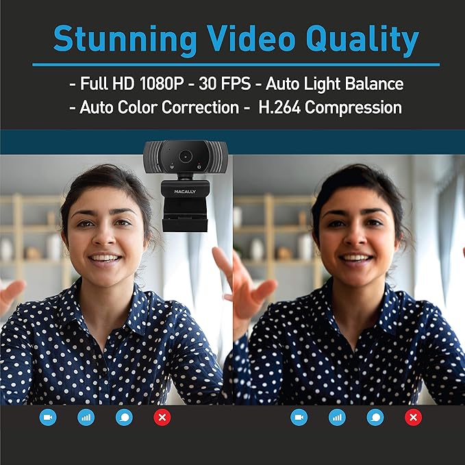 Macally 1080P Webcam with Microphone - Stay Connected Virtually - 120° Wide Angle HD 30FPS USB Computer Camera for Desktop - Web Cam for Streaming, Meetings, Skype, Zoom, PC, Laptop, Mac, Face Time
