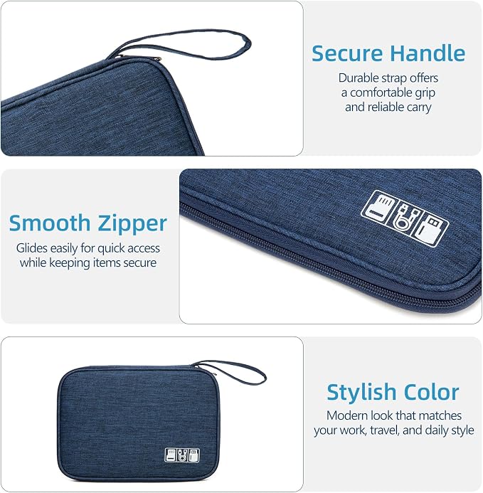 Electronics Organizer Travel Case - Water-Resistant Tech Bag for Cables, Chargers & Cord Management - Small Portable Pouch for Travel Accessories, Gear Bag for Airplane & Business