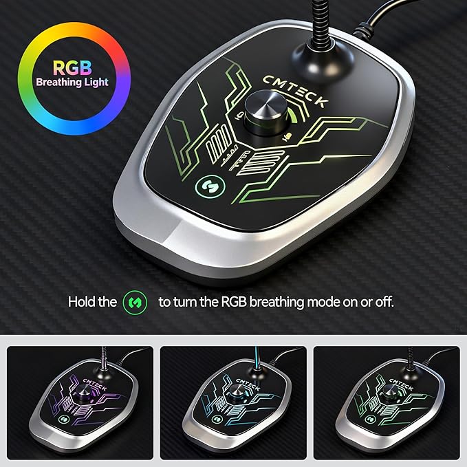 CMTECK USB Computer Microphone, Microphone for pc with RGB Light, Mute Function, Noise-Cancelling Recording Desktop Mic for Laptop for Online Chatting, Home Studio, Podcasting, Gaming, Skype, YouTube