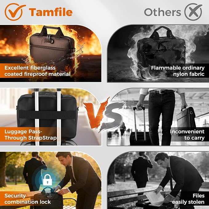 Tamfile Laptop Bag, 14 inch Fireproof Safe Messenger Bag for Laptop or Tablet, Computer Bag Safe Storage with Shoulder Strap and Handle, Shoulder Bag Carrying Case for Travel, Office, Home, Black
