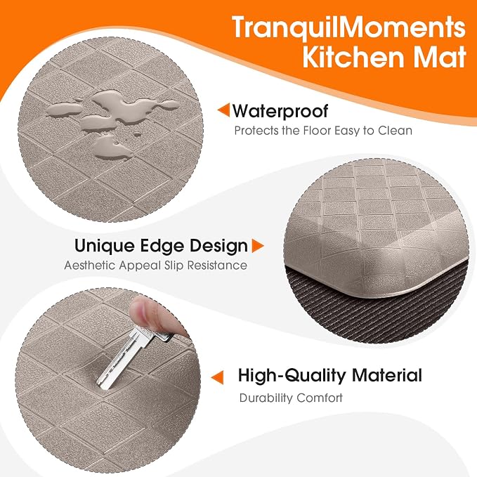 4/5 Inch Extra Thick Kitchen Mats for Floor,Non Slip Anti Fatigue Kitchen Rugs,Waterproof Stain Resistant Sink Mat,Cushioned Standing and Comfort Mats for Office (17"x47" Khaki)