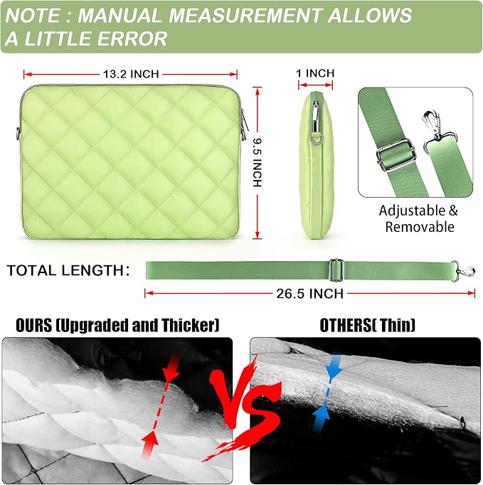 Puffy Quilted Laptop Sleeve with a Removable Shoulder Strap Compatible with MacBook Air 13 inch M2 A2681 M1 A2337 A2179 A1932 2023-2018/Pro 13 M2 M1 A2338 A2251 A2289 A2159 A1989 A1706 A1708