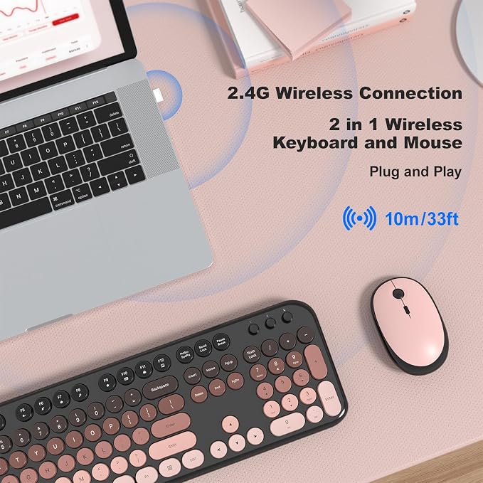 MOFII Wireless Keyboard and Mouse Combo, 2.4GHz Retro Typewriter Keyboard Full Size, Quiet Click Mouse, USB Receiver Plug and Play, for PC, Laptop, Desktop, Windows (BlackBerry Gradient)
