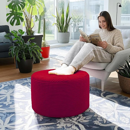 Poofieotto Ottoman Foot Rest Home Decor Bedroom Decor Ideal for Living Room Comfortable Floor Pouf Ottoman Foot Rest for Armchair Bean Bag Floor Cushion Footstool 12x20 Inch Wine Red Pouf with Filler