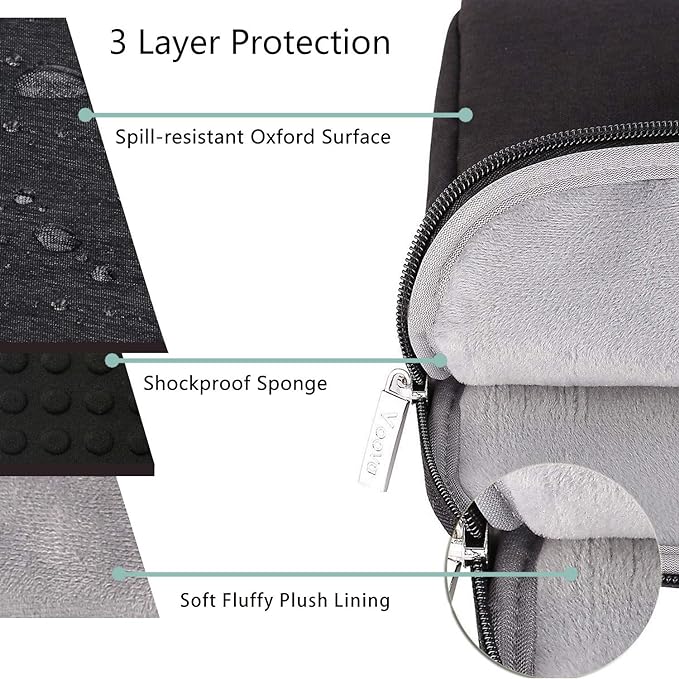 Voova Laptop Bag 17 17.3 Inch Waterproof Laptop Sleeve Case with Shoulder Straps & Handle, Computer Case Cover Slim Briefcase Compatible with 17-18” Hp Dell Asus Acer, Black
