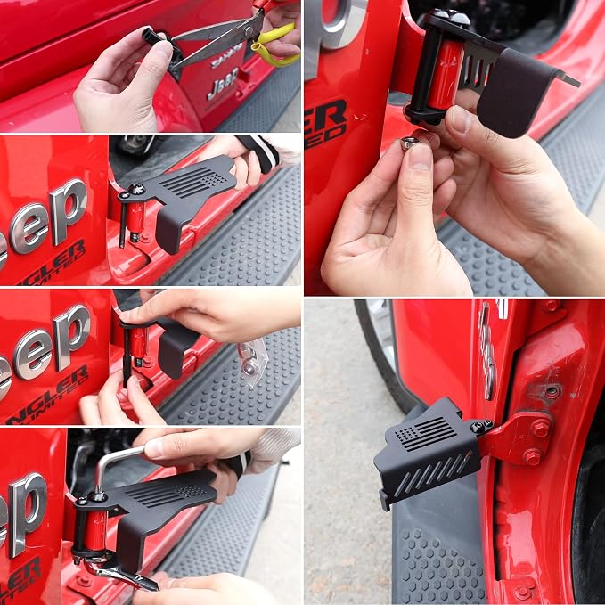 sukemichi Foot Pegs Doors Off for Jeep JK JL JT, Exterior Foot Rest Pedals Door Hinge Foot Peg for 2007-2025 2026 Jeep Wrangler JK JL 4XE 4 Door 2 Door Gladiator JT Accessories, Steel, 1 Pair (Flag)