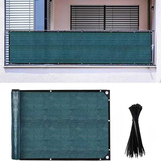 3x16Ft Balcony Privacy Screen, Apartment Railing Cover for Sunshade Wind & UV Protection, Outdoor Privacy Fence Screen for Patio, Terrace, Porch & Poolside Protection (Green)