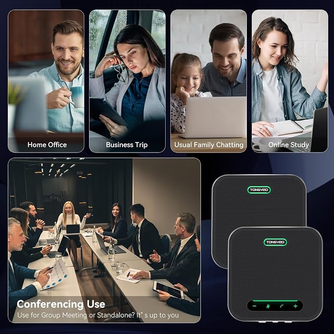 Wireless Conference Speaker and Microphone, 2-in-1 Daisy Chain Bluetooth Speakerphone with 4 Mics Arrays and 360° Voice Pickup and Noise Reduction,Bluetooth/USB/Dongle connection Methods for 30 People