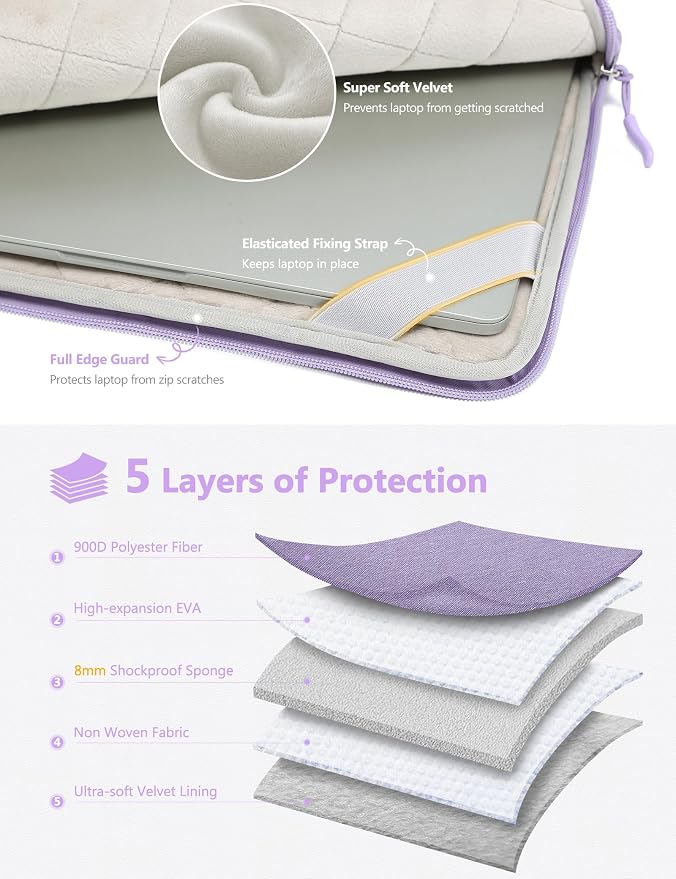 HYZUO 13.3-14 Inch Laptop Bag Sleeve for MacBook Pro 14 M5 M4 M3 M2 M1 Pro/Max A3426 A3427 2026-2021, MacBook Air/Pro 13.3, 13.8"-13.5" Surface Laptop/Book, Notebook Case for 13" Dell HP,Lilac Purple