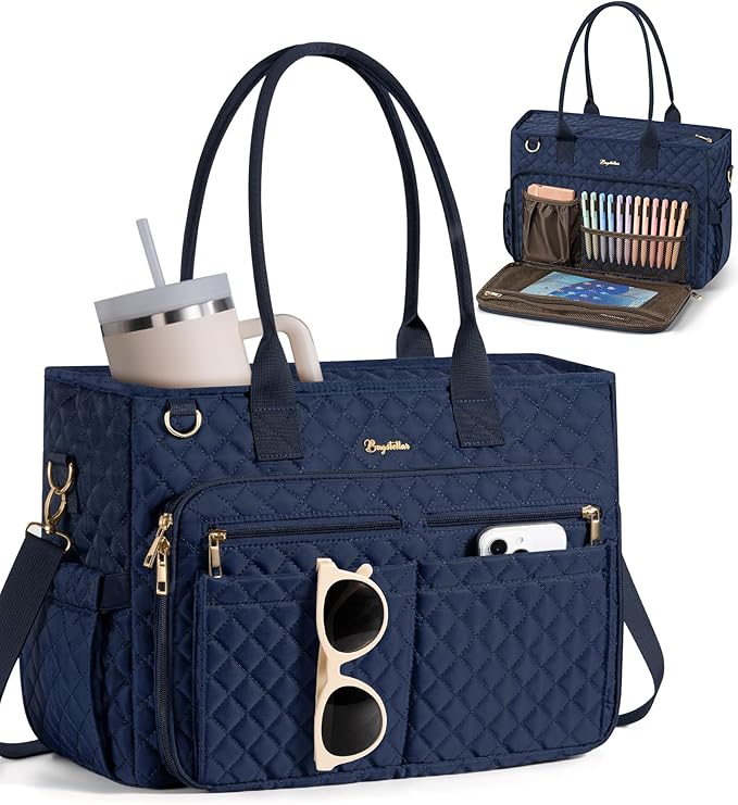 Bagstellar Teacher Bags for Women, 15.6 inch Laptop Work Tote Bag Quilted Nurse Bible Computer Shoulder Bag for School Travel | Dream Tote Work Bag