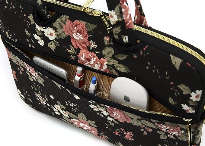 kayond Black C Rose Patten water resistant Laptop Shoulder Messenger Bag Case Sleeve for 15 Inch 15.6 Inch Laptop,Laptop Briefcase