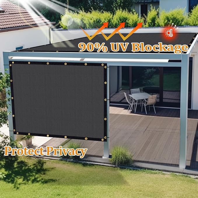 Shade&Beyond Customized Size 11' X 22' Shade Cloth with Grommets, 90% UV Protection UV Protection Mesh Tarp Sun Screens for Patio GN01, Dark Gray