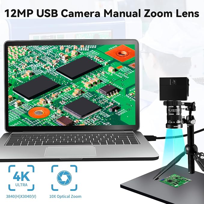 4K USB Webcam 1080P@120fps High Speed Camera With CS-Mount 5-50mm 10X Telephoto Zoom Manual Lens 12MP Close-Up Capability OpenCV Compatible Plug-and-Play for Live Streaming,Industrial Projects