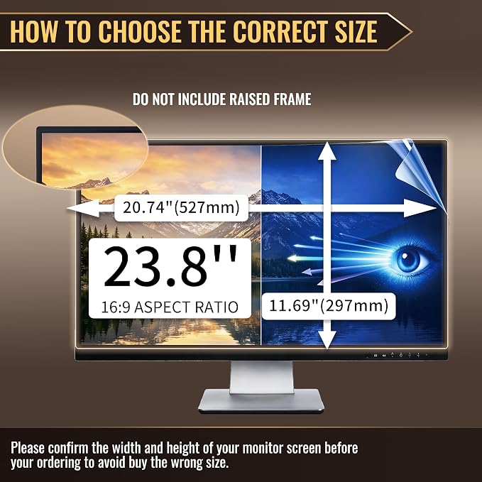 [2 Pack] 23.8 Inch Privacy Screen Protector - 95% Blue Light Blocking, Anti-Glare Monitor Filter for 16:9 Widescreen - Anti-Scratch Privacy Shield
