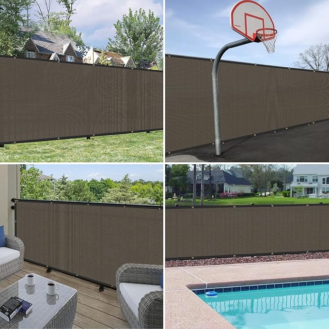 Windscreen4less Privacy Fence Screen Heavy Duty Windscreen Fencing Mesh Fabric Shade Net Cover with Brass Grommtes for Outdoor Wall Garden Yard Pool Deck, 8'x48' Brown
