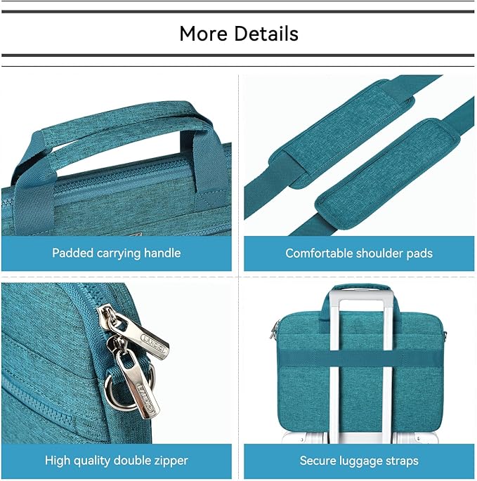 LANDICI 360° Protective Laptop Bag Case 15.6-16 Inch with Shoulder Strap, Waterproof Computer Sleeve Cover for MacBook Pro 16, Acer HP Lenovo Dell ASUS Laptop, Slim Briefcase for Women, Lake Blue