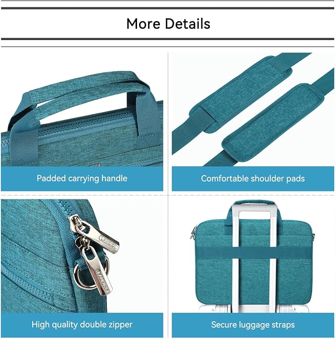 LANDICI 360° Protective Laptop Bag Case 14-15 Inch with Shoulder Strap & Handle, Waterproof Computer Sleeve Cover for MacBook Air/Pro 15, Chromebook 14, Slim Briefcase for Women, Lake Blue