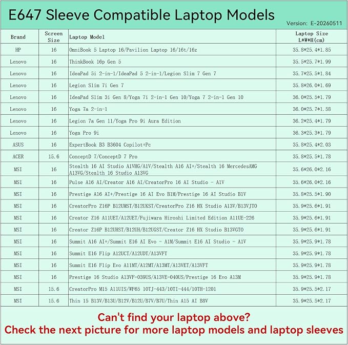 Smatree Elite Laptop Sleeve for 16 inch HP OmniBook/Pavilion, Lenovo IdeaPad/Legion Slim/Yoga, ASUS ExpertBook B3, ACER ConceptD 7, MSI CreatorPro/Prestige, Protective Laptop Case with Pocket(E647)