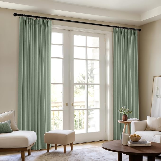 Memory Trained Pinch Pleated Curtains 92 Inches Long, Viral Linen Pinch Pleat Sheer Curtains with Ring Hooks&Clips for Track System Living Room, Sage Green Light Filtering Privacy Curtain 2 Panel Set