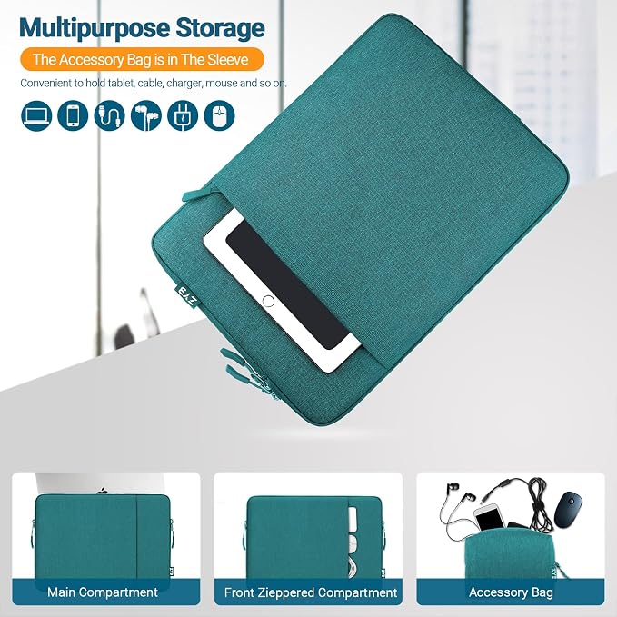 ZYB Laptop Case 14 Inch,Waterproof Laptop Sleeve 14 Inch for 14" Notebook/MacBook Air 15/14" Lenovo ThinkPad IdeaPad Asus HP Dell,2023-2025 MacBook Air 15 15.3 M4 M3 M2 etc with Accessory Bag-Teal