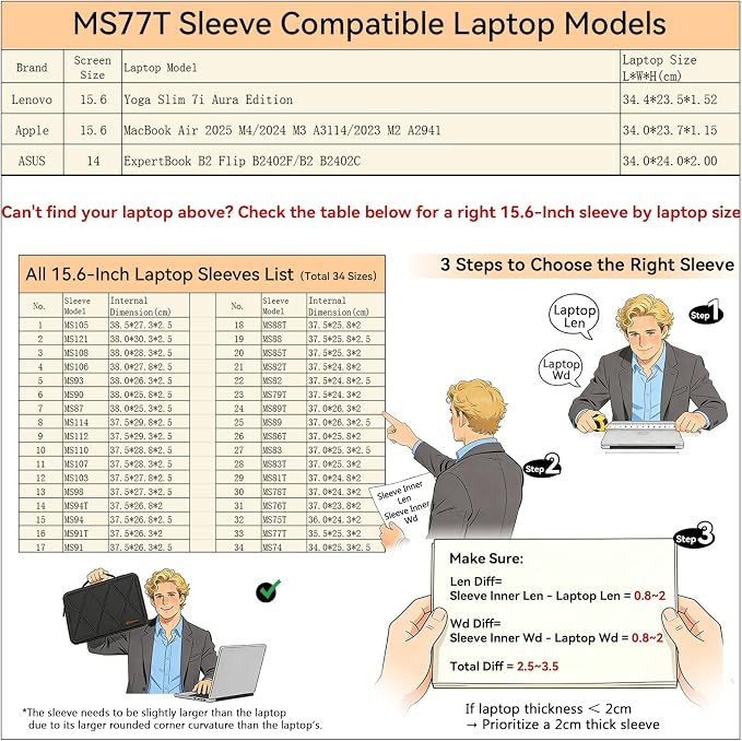 Smatree MS77T Hard Protective 14-15.6 inch Laptop Sleeve Case Compatible for Lenovo Yoga Slim 7i Aura, IdeaPad 5a 2-in-1,for ASUS ExpertBook B2 Flip/B2, for Apple MacBook Air M4 2025/2024 M3/2023 M2