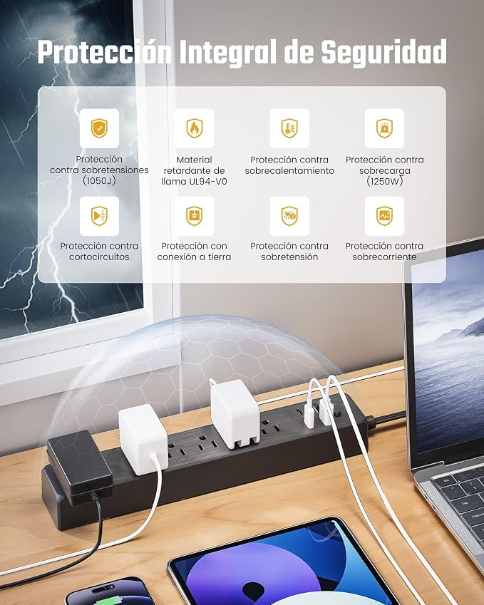 Power Strip USB Surge Protector, SUPERDANNY Mountable Extension Cord with USB 5 Outlets 3 USB Ports with Hook & Loop Fastener for iPhone iPad PC Home Office Travel (9.8ft, Black)