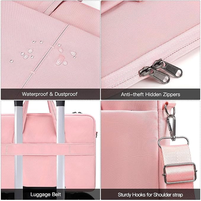 17-17.3 Inch Laptop Sleeve Shoulder Bag Briefcase Women Ladies Handbag for HP Envy 17/Pavilion 17/OMEN 17.3, Dell G3 G7 17.3/ Inspiron 17, Acer Aspire 17, ASUS ROG MSI GS75 GF75 17.3 Case, Pink