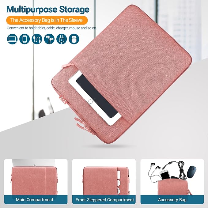 ZYB Laptop Case 14 Inch,Waterproof Laptop Sleeve 14 Inch for 14" Notebook/MacBook Air 15/14" Lenovo ThinkPad IdeaPad Asus HP Dell,2023-2025 MacBook Air 15 15.3 M4 M3 M2 etc with Accessory Bag-Pink