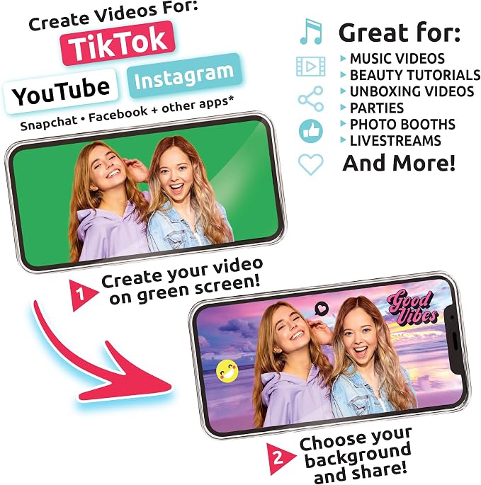 Canal Toys New So DIY TikTok Instagram YouTube Multicolored Ring Light with Green Screen and Phone Mount Tripod. Studio Creator 2 Influencer Video Creator Kit