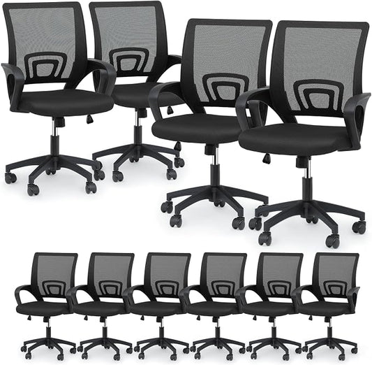Magshion Ergonomic Office Chair 10 Pack, Mid-Back Mesh Desk Chair, Adjustable Swivel Computer Chair with Lumbar Support & Breathable Backrest for Gaming, Work, Study, 300 Lbs Capacity, Black