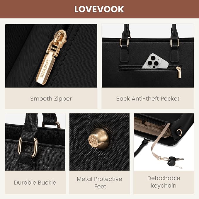 LOVEVOOK Laptop Tote Bag for Women,Leather Work Bag, Waterproof Business Teacher Bag,Large Computer Handbag Purse Briefcase,Office Gifts for Women
