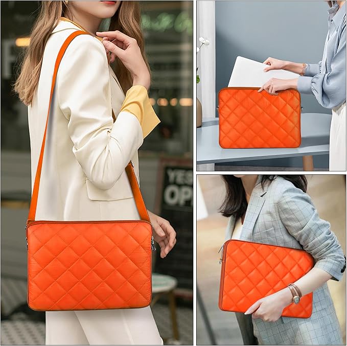 Puffy Quilted Laptop Sleeve with a Removable Shoulder Strap Compatible with MacBook Air 15 inch M2 A2941 2023/Pro 15 A1990 A1707, 15 Surface Laptop 5/4/3,Dell XPS 15,HP Stream 14 inch