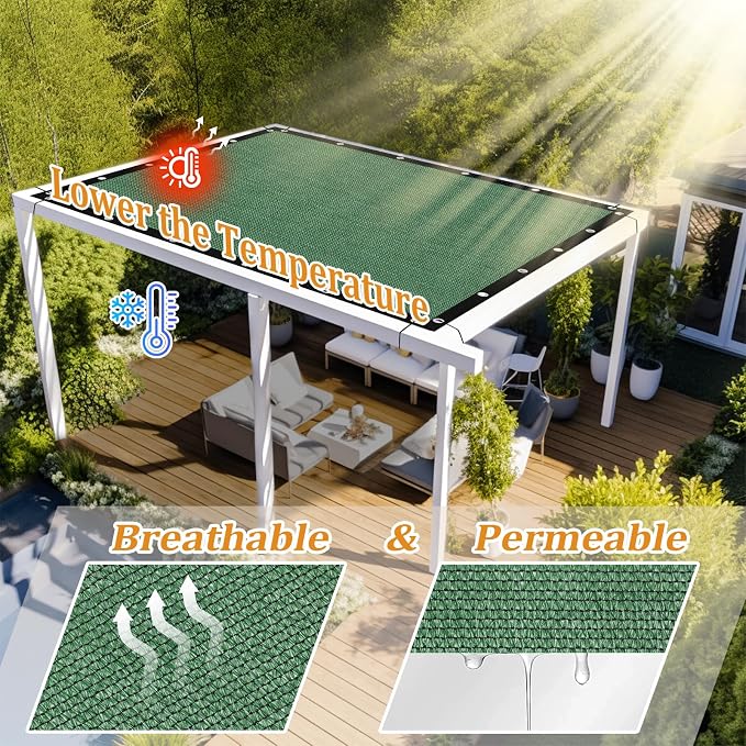 Shade&Beyond Customized Size 90% Sun Shade Cloth with Grommets, 6' X 10' Pergola Shade Cover Canopy, Mesh Tarp Sun Screens for Patio, Outdoor, Garden, Backyard GN01, Green