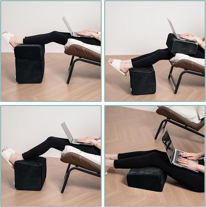 3 Adjustable Heights Foot Rest for Under Desk at Work - Ergonomic High Density Foam Footrest with Washable Cover, Foot Stools for Office, Home, Gaming (Black)