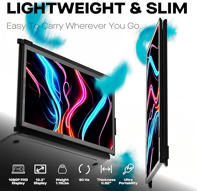 2026 Mobile Pixels Duex Plus DS 13.3" Portable Monitor, USB Type-C/HDMI Plug and Play Laptop Screen Extender, FHD 1080P Laptop Monitor, Compatible with Windows/Mac