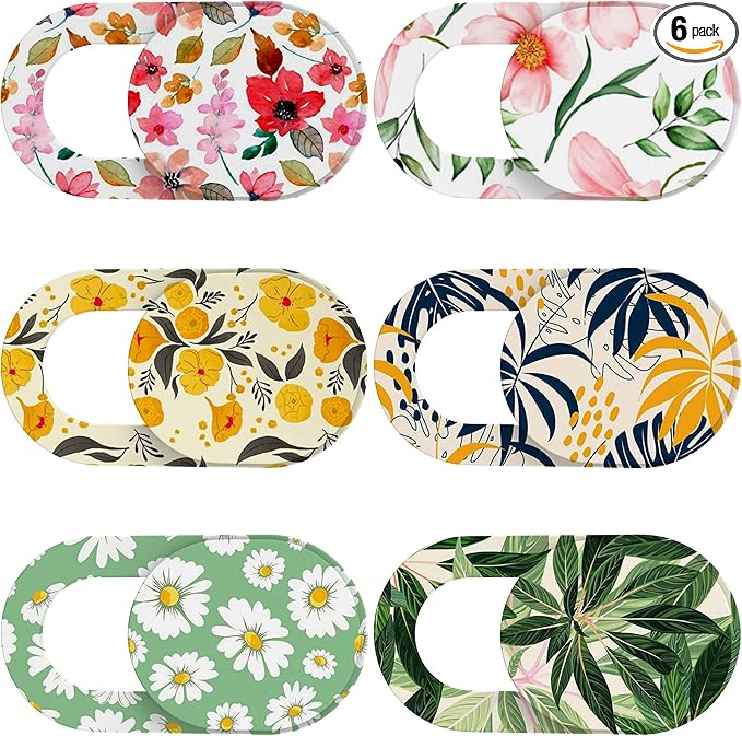 Yilador Laptop Camera Cover Slide Cute (6 Pack), Ultra Thin Webcam Cover for iPhone iPad MacBook Pro Computer iMac Cell Phone PC Accessories, 0.03" Camera Blocker Slider, Great for Privacy - Flowers