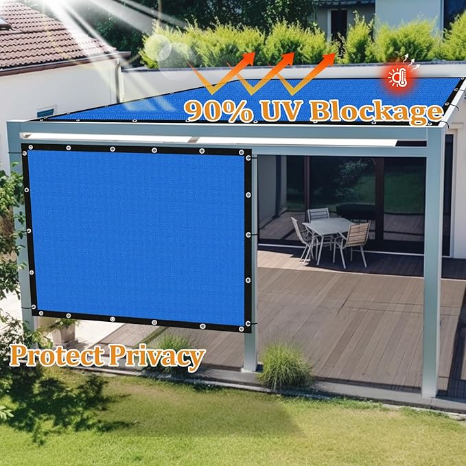 Shade&Beyond Customized Size 90% Sun Shade Cloth with Grommets, 7' X 20' Pergola Shade Cover Canopy, Mesh Tarp Sun Screens for Patio, Outdoor, Garden, Backyard GN01, Blue