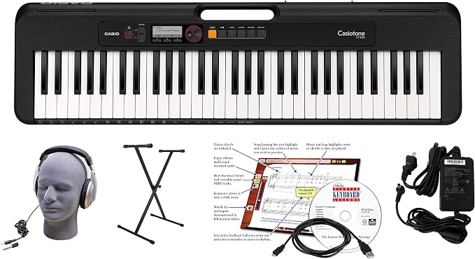 Casio CT-S200BK EPA 61-Key Premium Keyboard Package with Headphones, Stand, Power Supply, 6-Foot USB Cable and eMedia Instructional Software, Black