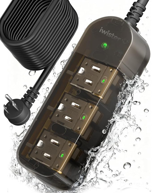 Outdoor Power Strip, 3 AC Outlets, 25 FT, 1625W/13A High-Power Single-Device Use, with Anti-Electric Shock & IPX6 Waterproof, Ideal for Backyard, Patio, Garage, Kitchen, Workshop, Camping, RV